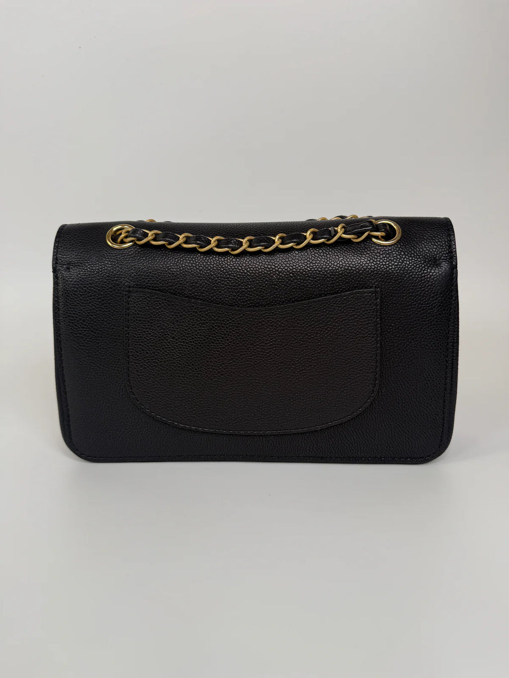 CHANEL MEDIUM PURE TIMELESS FLAP BLACK IN BLACK CAVIAR LEATHER WITH GOLD HARDWARE