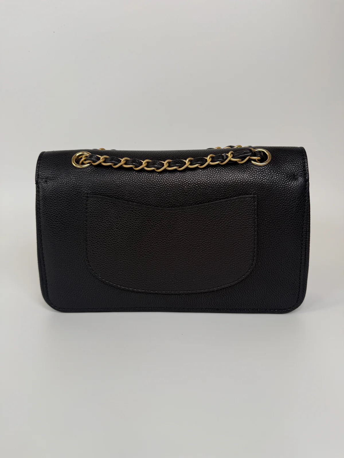 CHANEL MEDIUM PURE TIMELESS FLAP BLACK IN BLACK CAVIAR LEATHER WITH GOLD HARDWARE