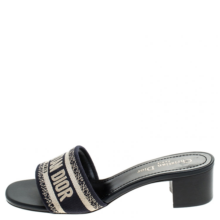 Dior Blue/Beige Cotton Blend Dway Mules Size 39
