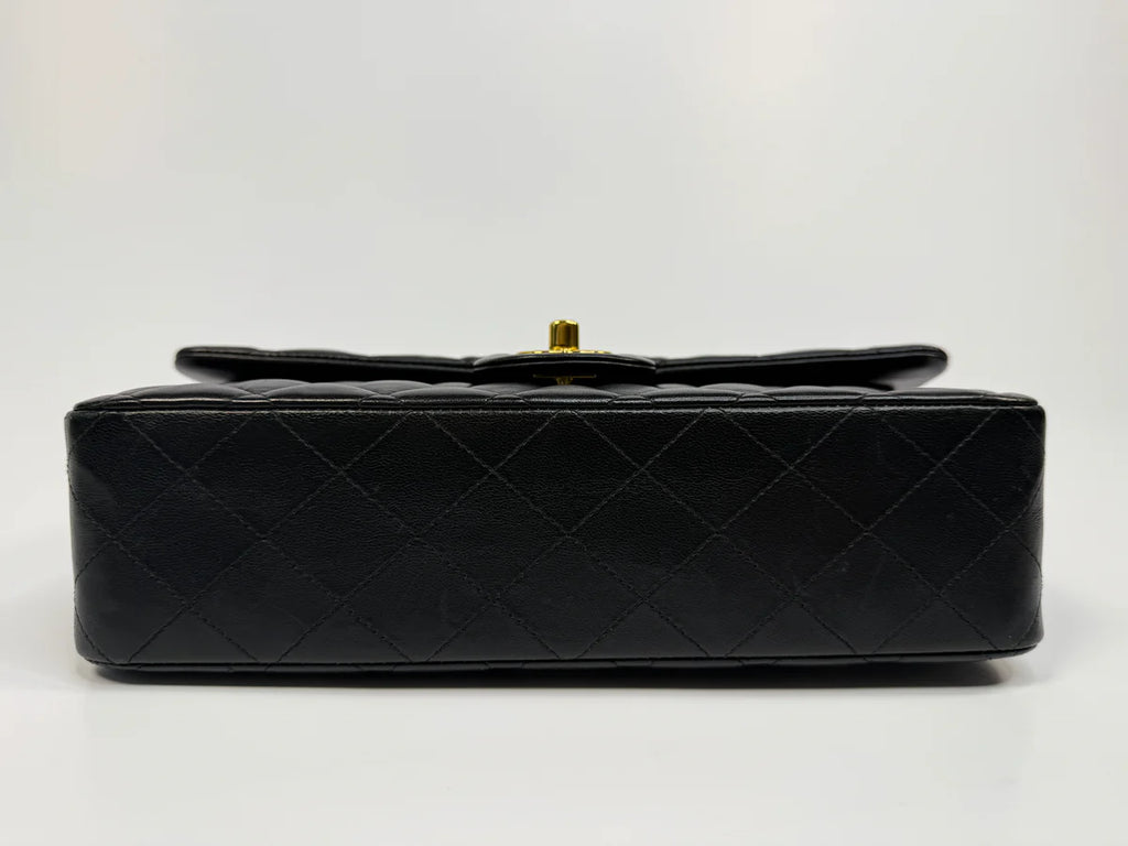 CHANEL MEDIUM CLASSIC DOUBLE FLAP BLACK LAMBSKIN WITH GOLD HARDWARE