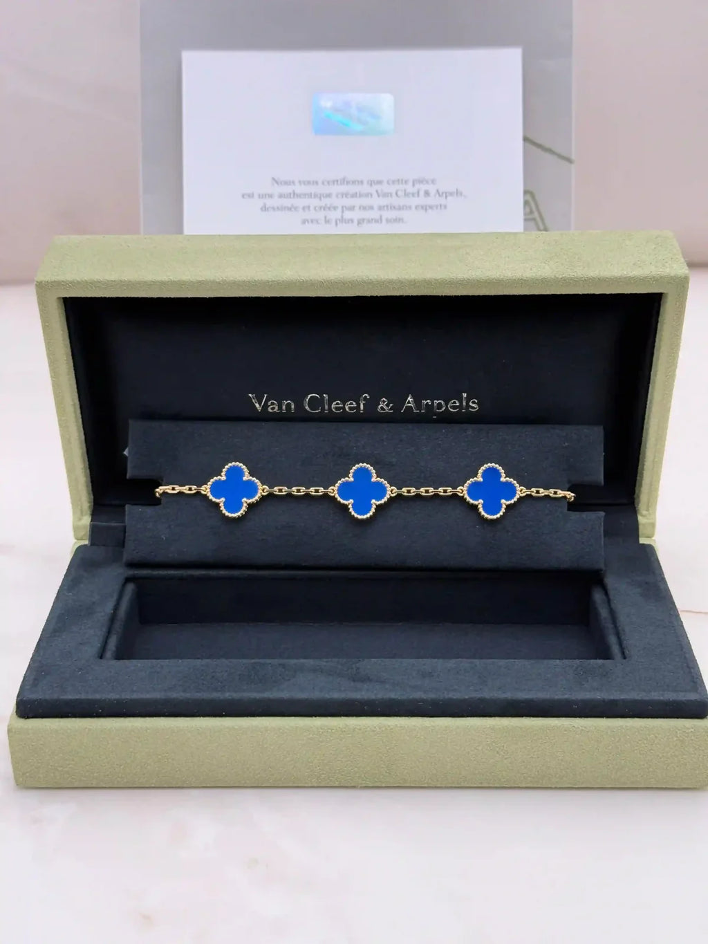 Van Cleef And Arpels Vintage Alhambra Bracelet 5 Motifs Blue Agate