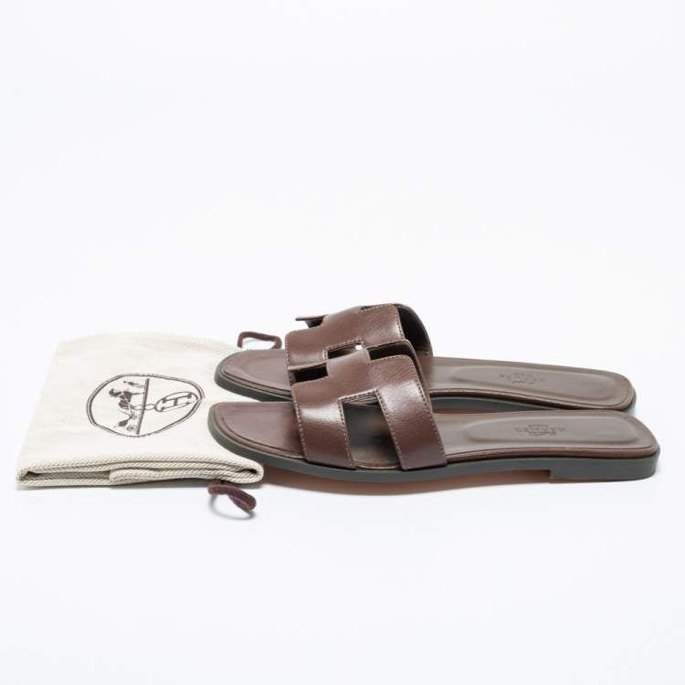 Hermes Brown Leather Oran Sandals Size 39