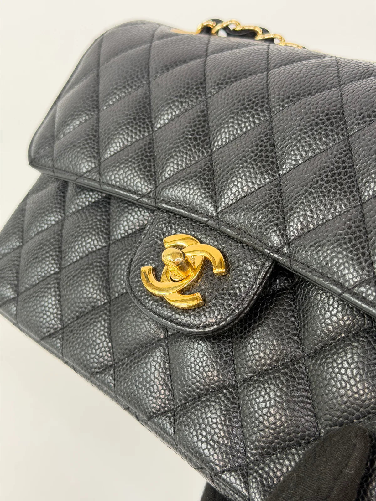 CHANEL SMALL CLASSIC DOUBLE FLAP IN BLACK CAVIAR LEATHER WITH GOLD HARDWARE