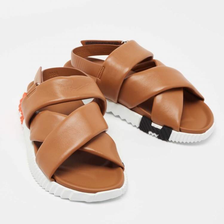 Hermes Brown Leather Electric Slingback Sandals Size 41