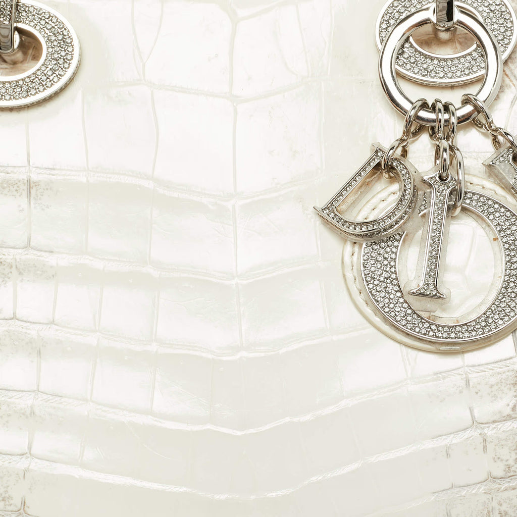 Dior Lady Dior Crystal Mini Off White Himalayan Crocodile Tote