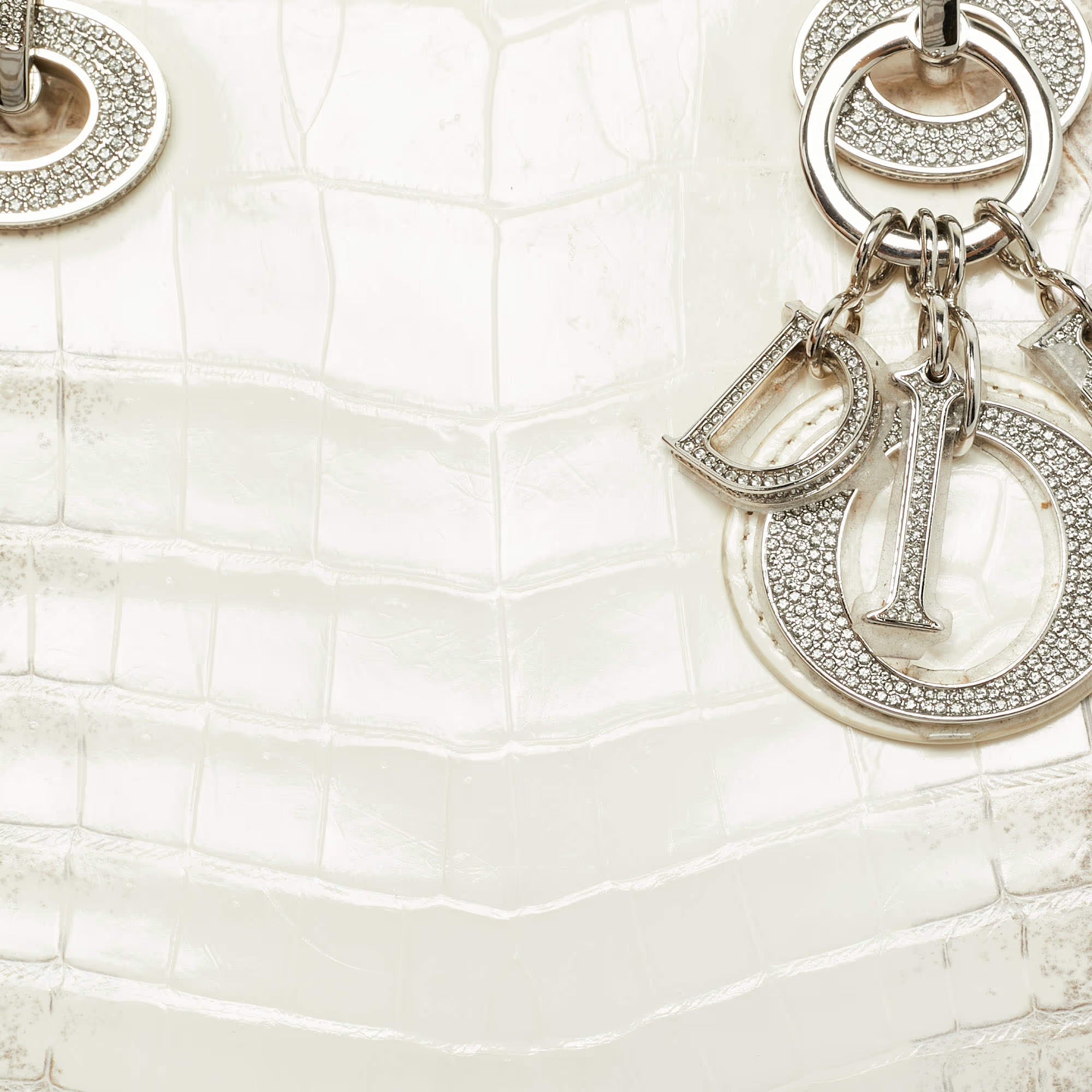 Dior Lady Dior Crystal Mini Off White Himalayan Crocodile Tote