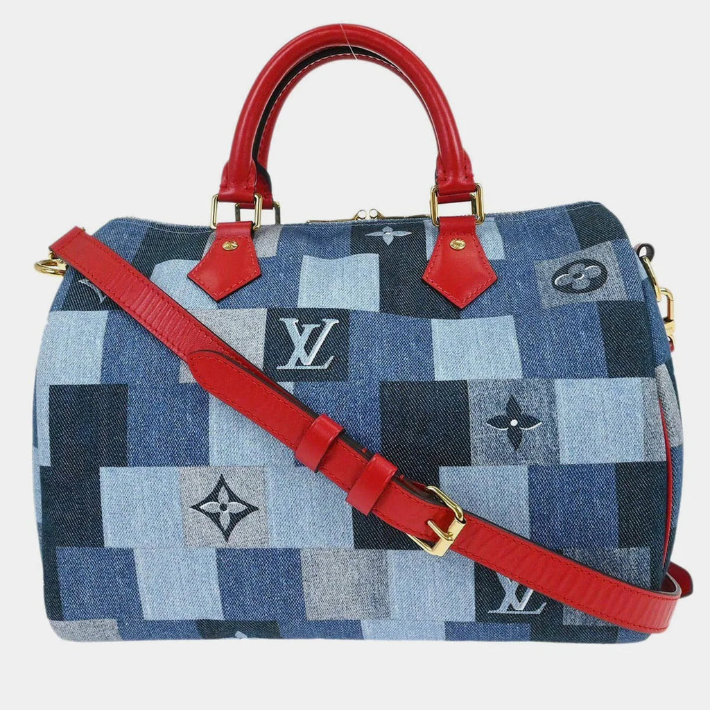 Louis Vuitton Speedy Bandouliere 30 Blue Denim Satchel Bag