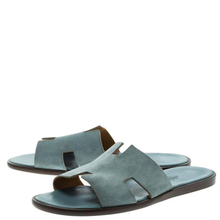 Hermes Teal Suede Izmir Sandals Size 44