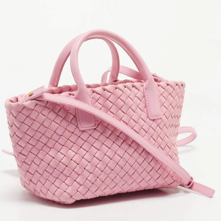 Bottega Veneta Cabat Mini Pink Intrecciato Leather Tote