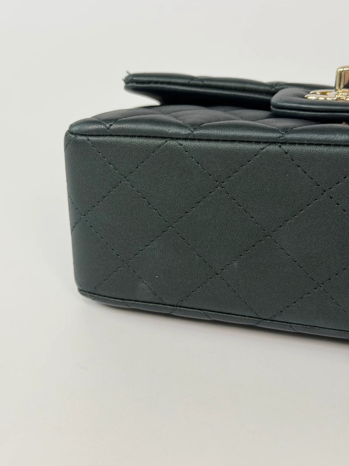 CHANEL MINI RECTANGLE TOP HANDLE IN METALLIC GREEN LAMBSKIN LEATHER GOLD HARDWARE