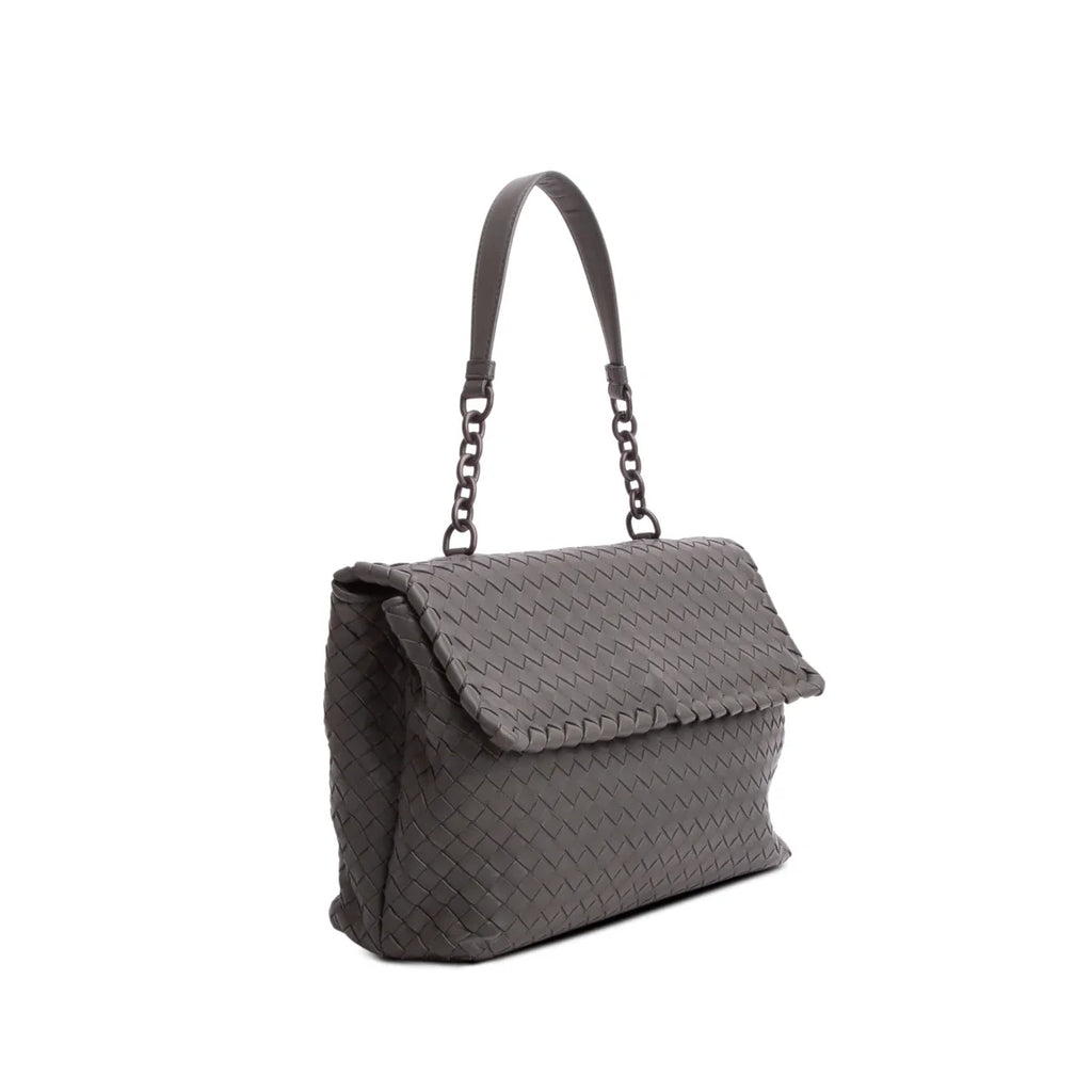 Bottega Veneta Grey Nappa Intrecciato Medium Olimpia Shoulder Bag