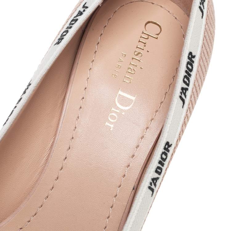 Dior Beige/White Canvas J'Adior Pointed Toe Pumps Size 39.5