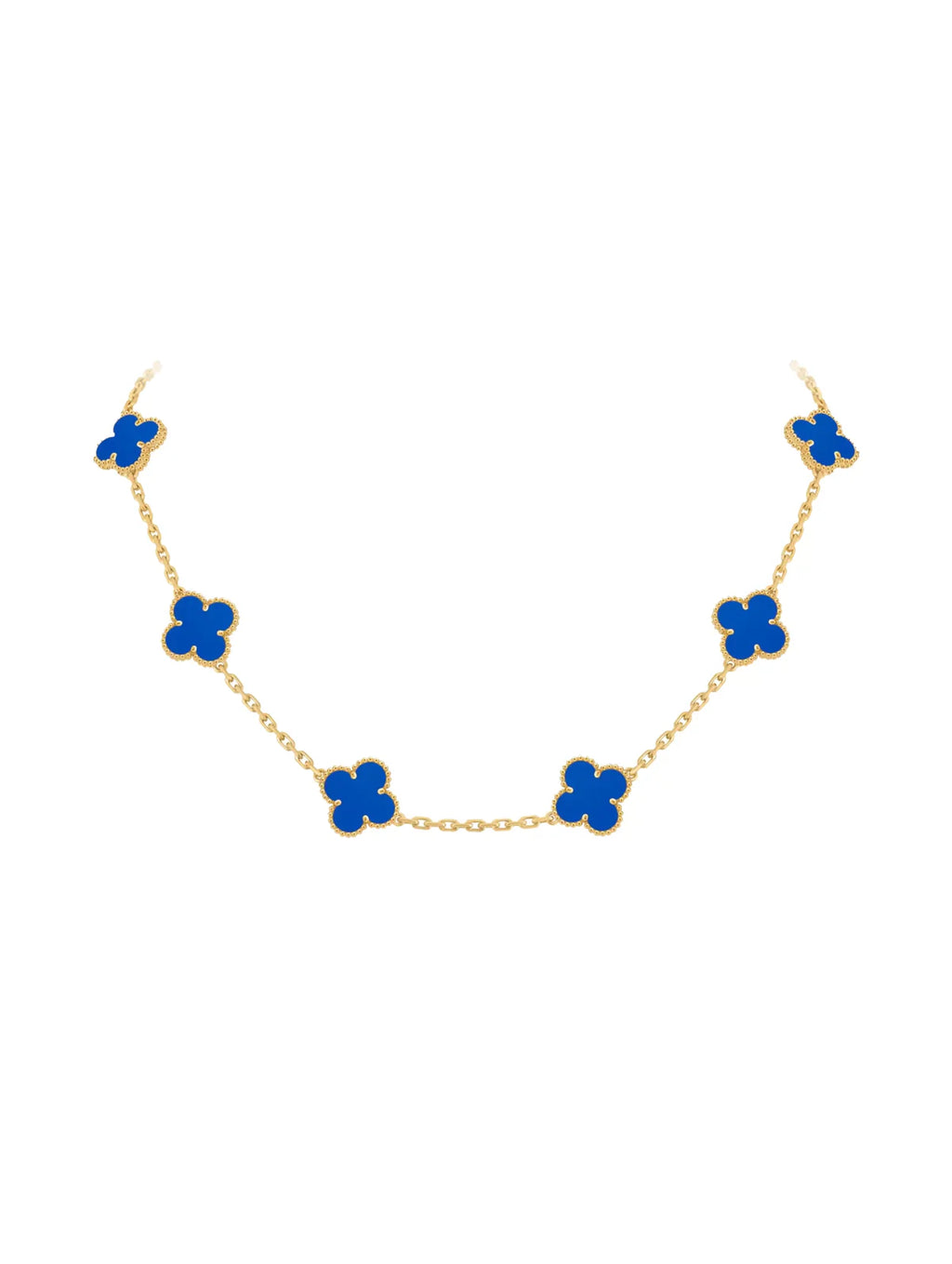 Van Cleef And Arpels Vintage Alhambra Necklace 10 Motifs Blue Agate