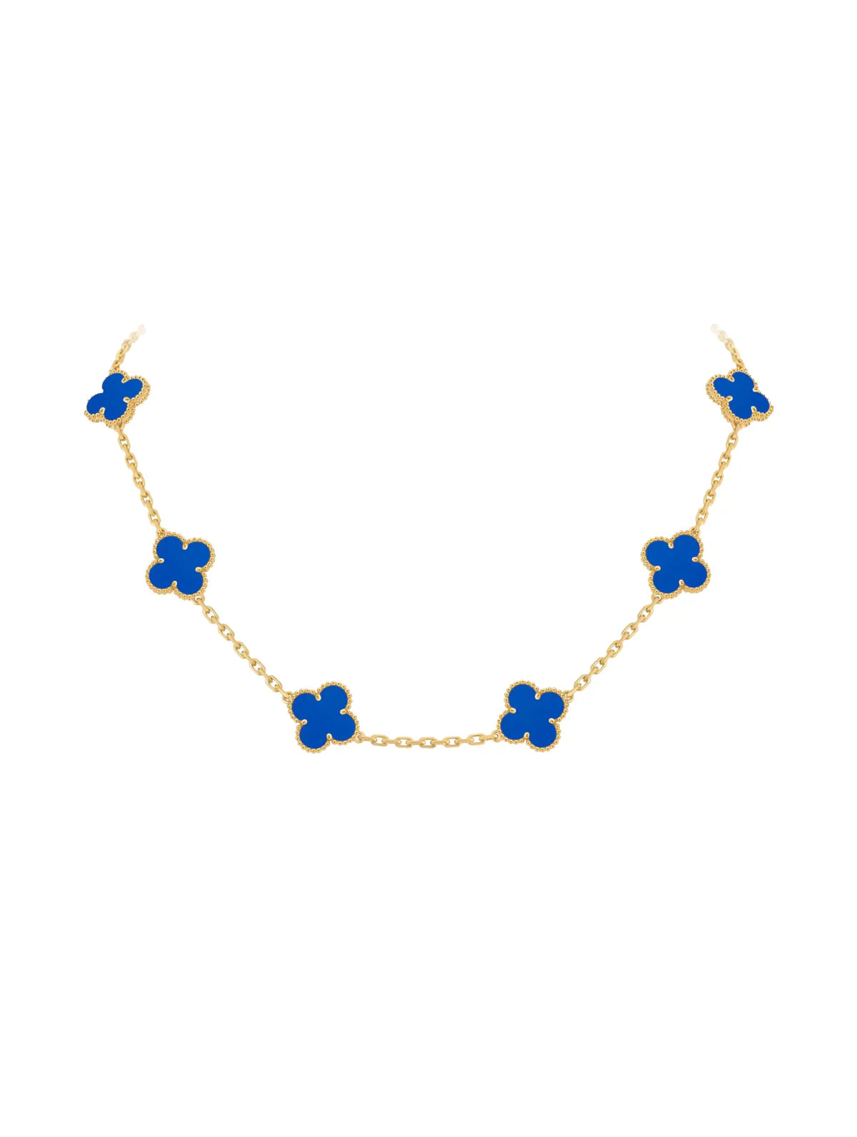 Van Cleef And Arpels Vintage Alhambra Necklace 10 Motifs Blue Agate