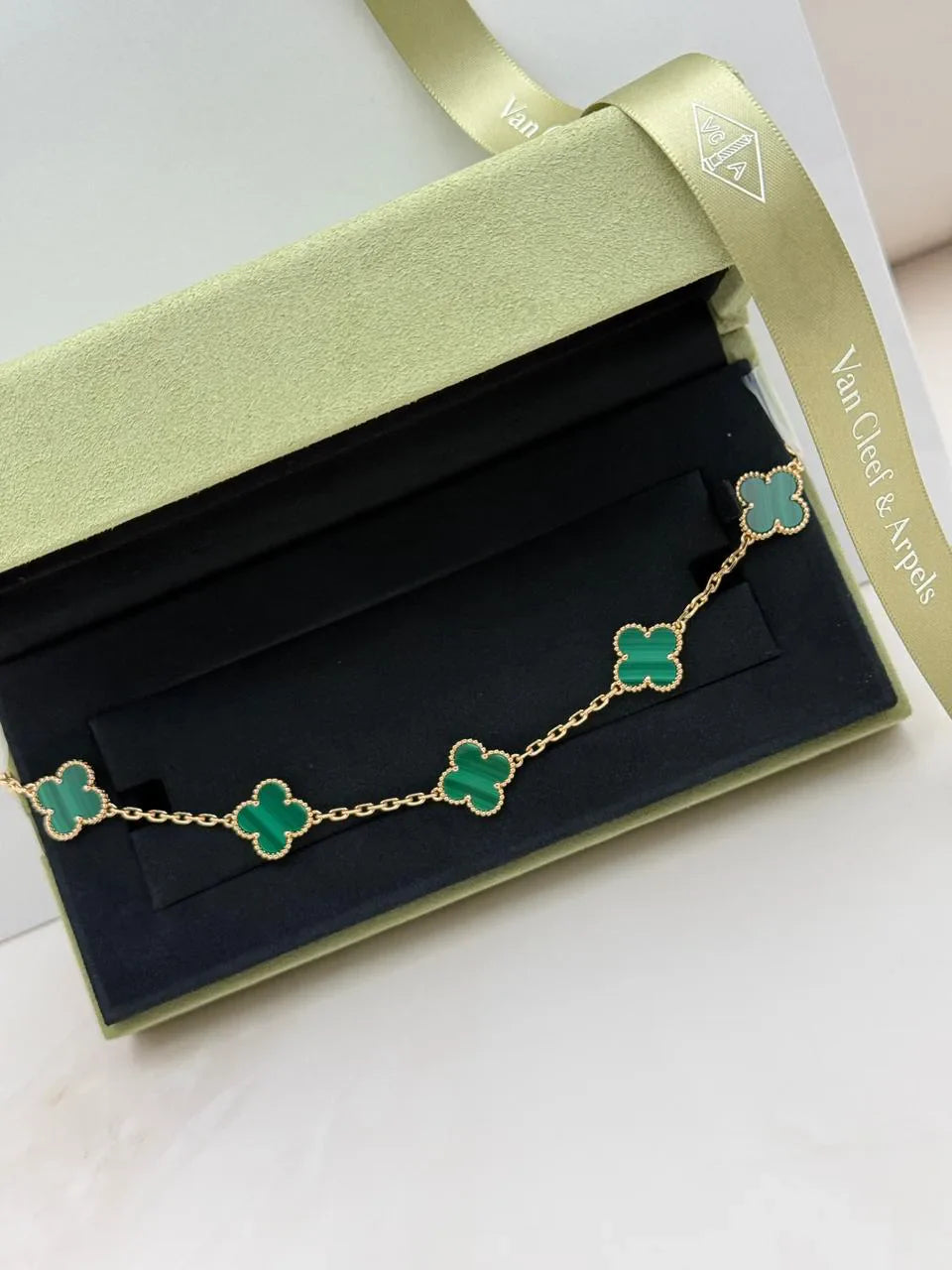 Van Cleef And Arpels Vintage Alhambra Yellow Gold Bracelet Malachite