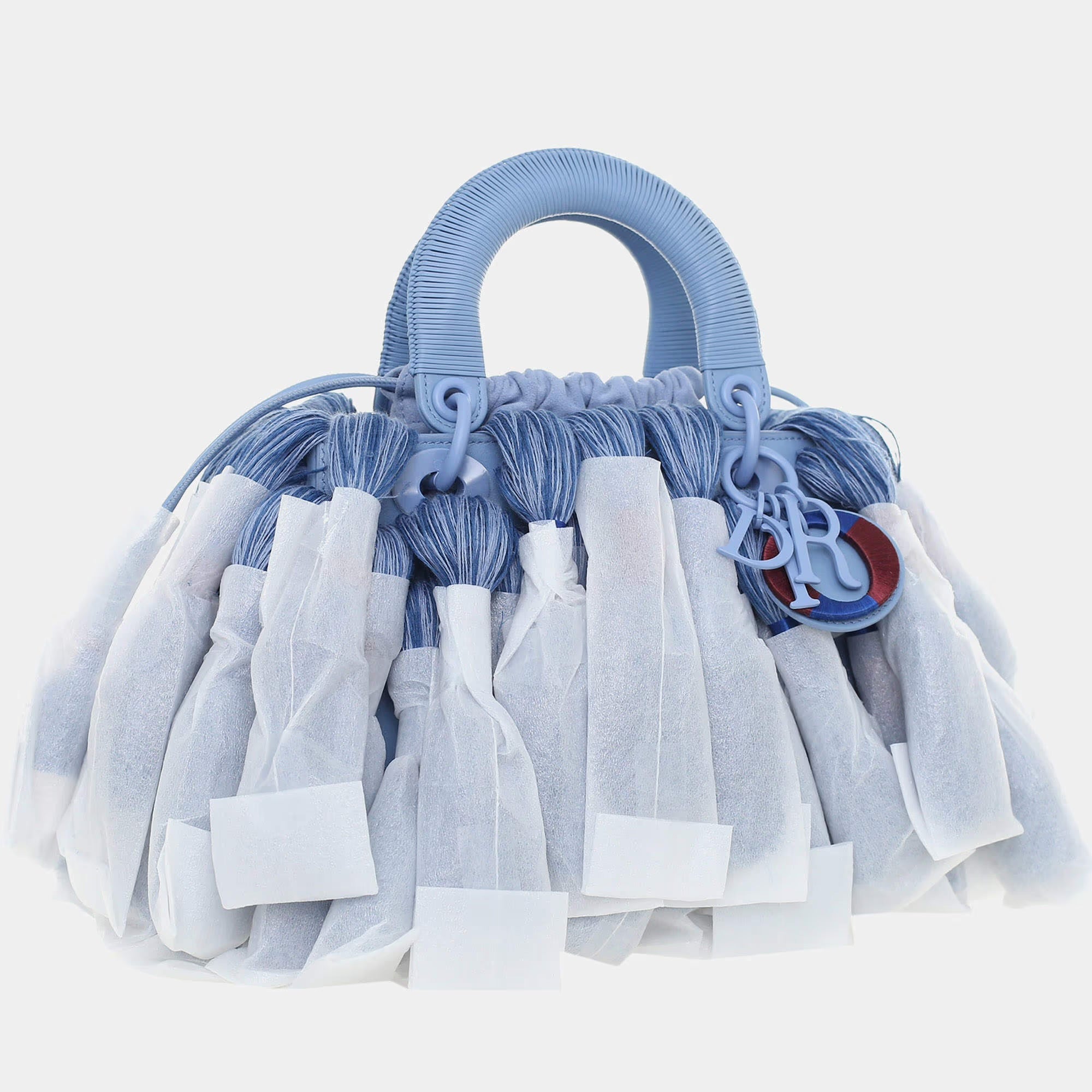 Dior Lady Dior Small Blue Tassel Lambskin Leather Top Handle Bag