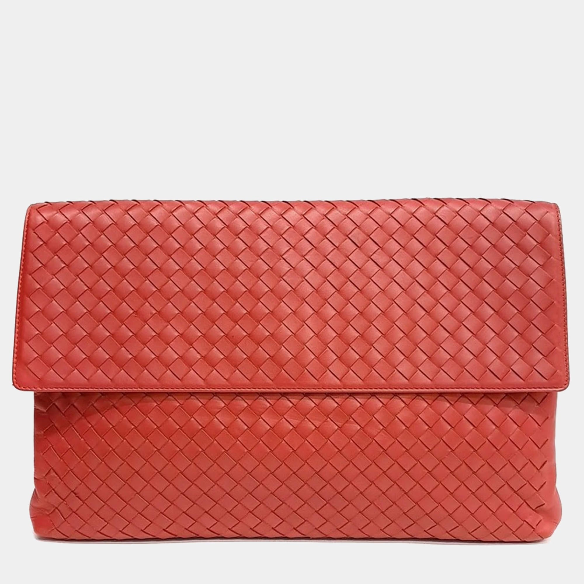 Bottega Veneta Red Leather Mesh Clutch