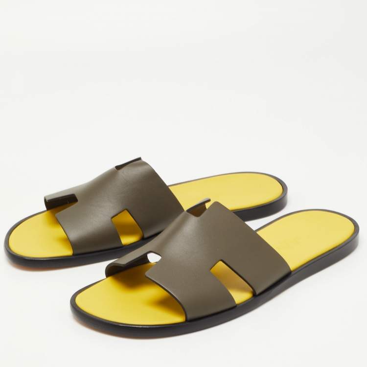 Hermes Vert Olive Leather Izmir Sandals Size 41