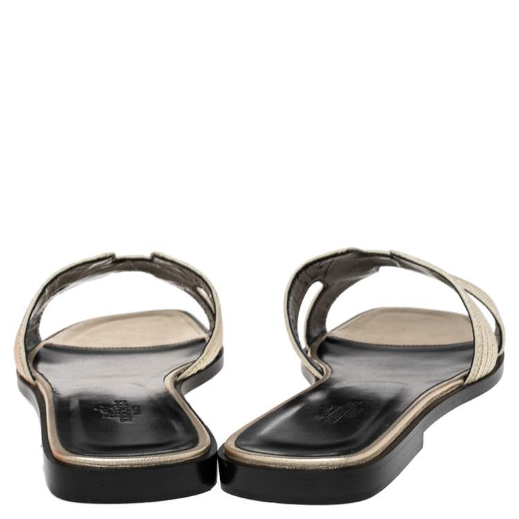 Hermes Gold Suede Embellished Oran Sandals Size 40.5