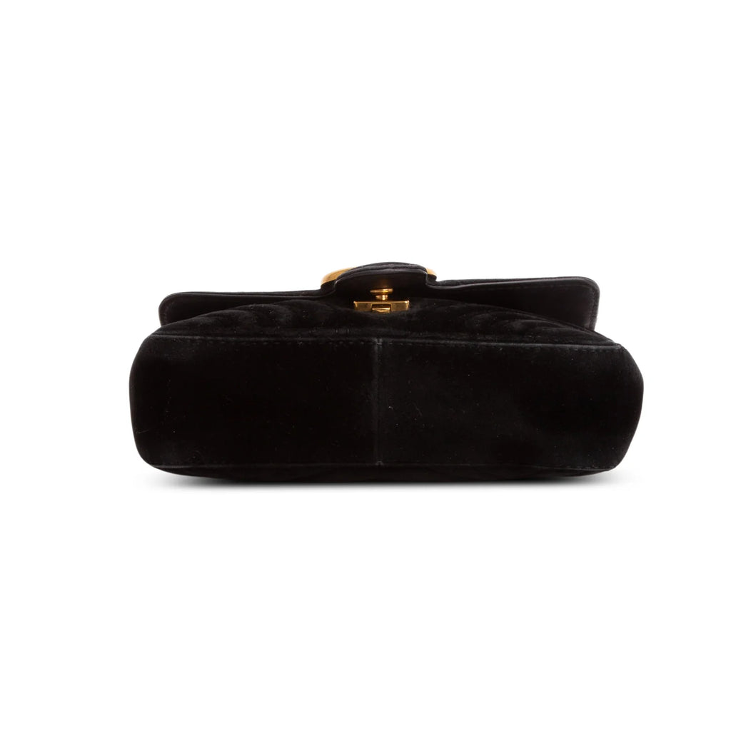 Gucci Black Velvet Matelasse Small GG Marmont Shoulder Bag