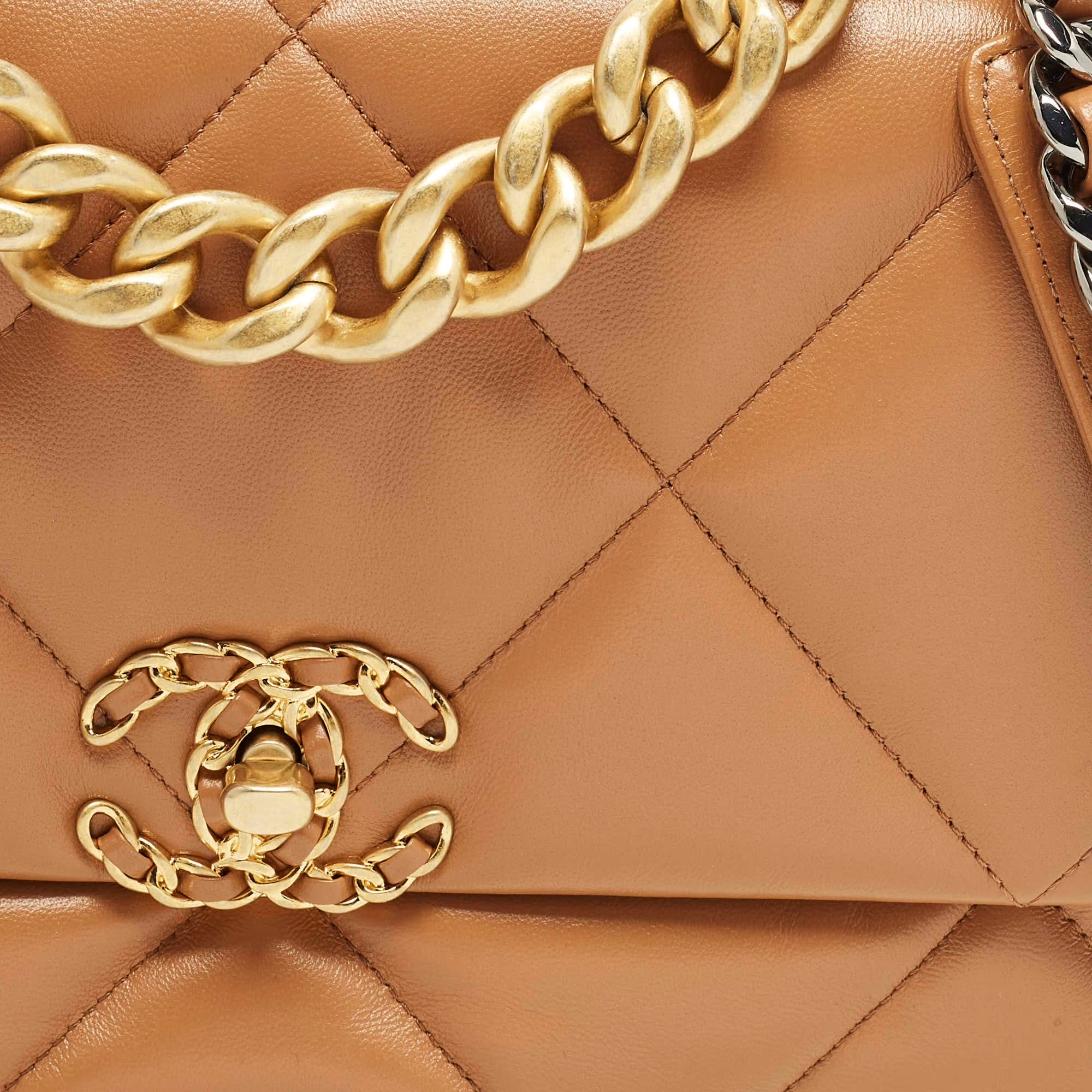 Chanel 19 Large Brown Quilted Leather Flap Bag