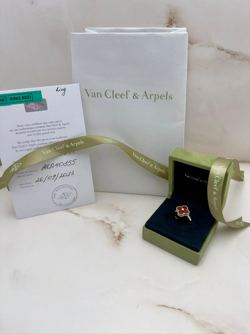 Van Cleef And Arpels Vintage Alhambra Ring Size 55 Carnelian