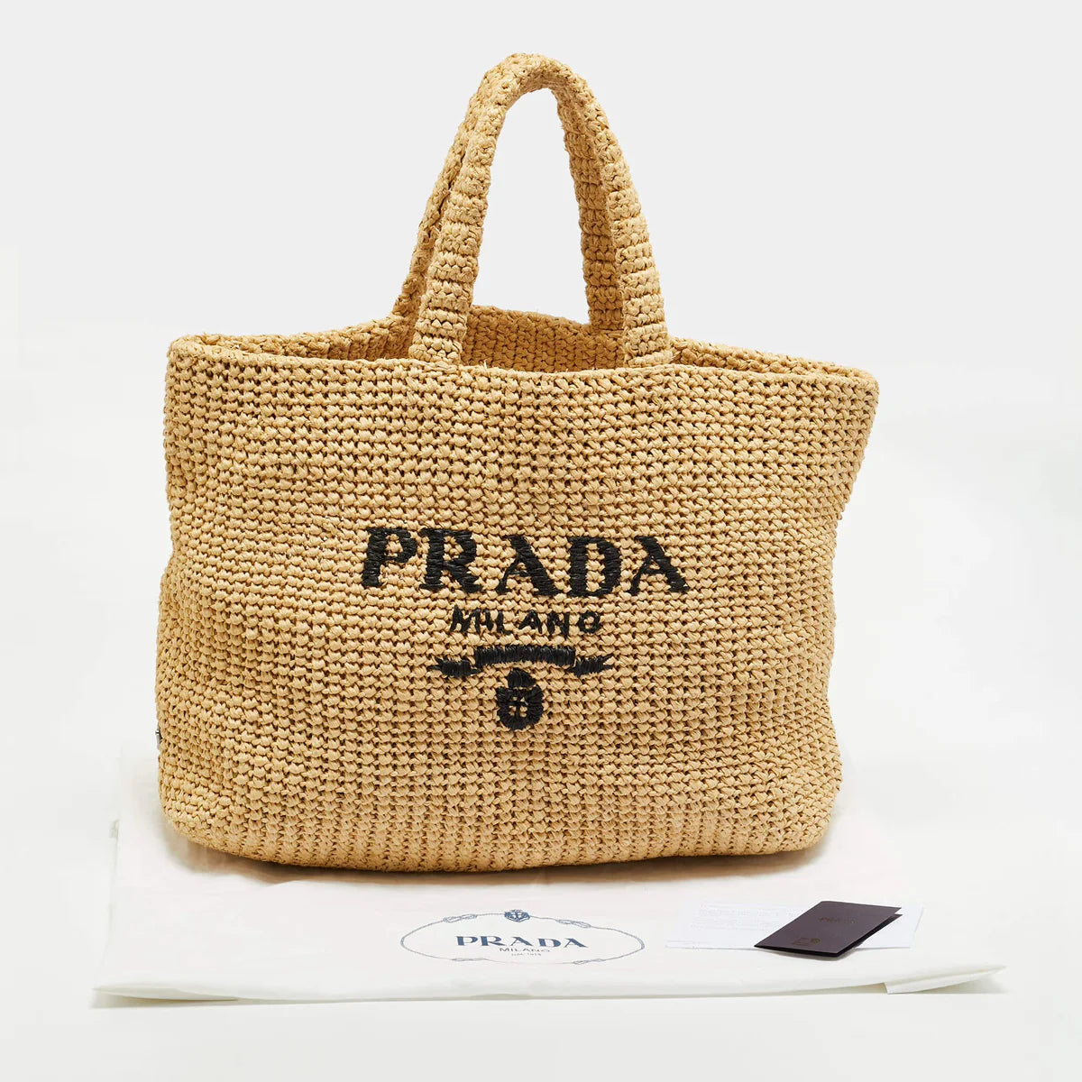 Prada Natural Raffia Logo Shopper Tote