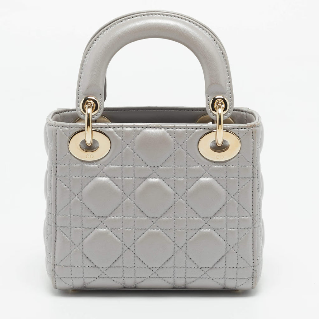 Dior Lady Dior Mini Silver Cannage Leather Tote