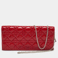 Dior Lady Dior Red Cannage Patent Leather Chain Clutch