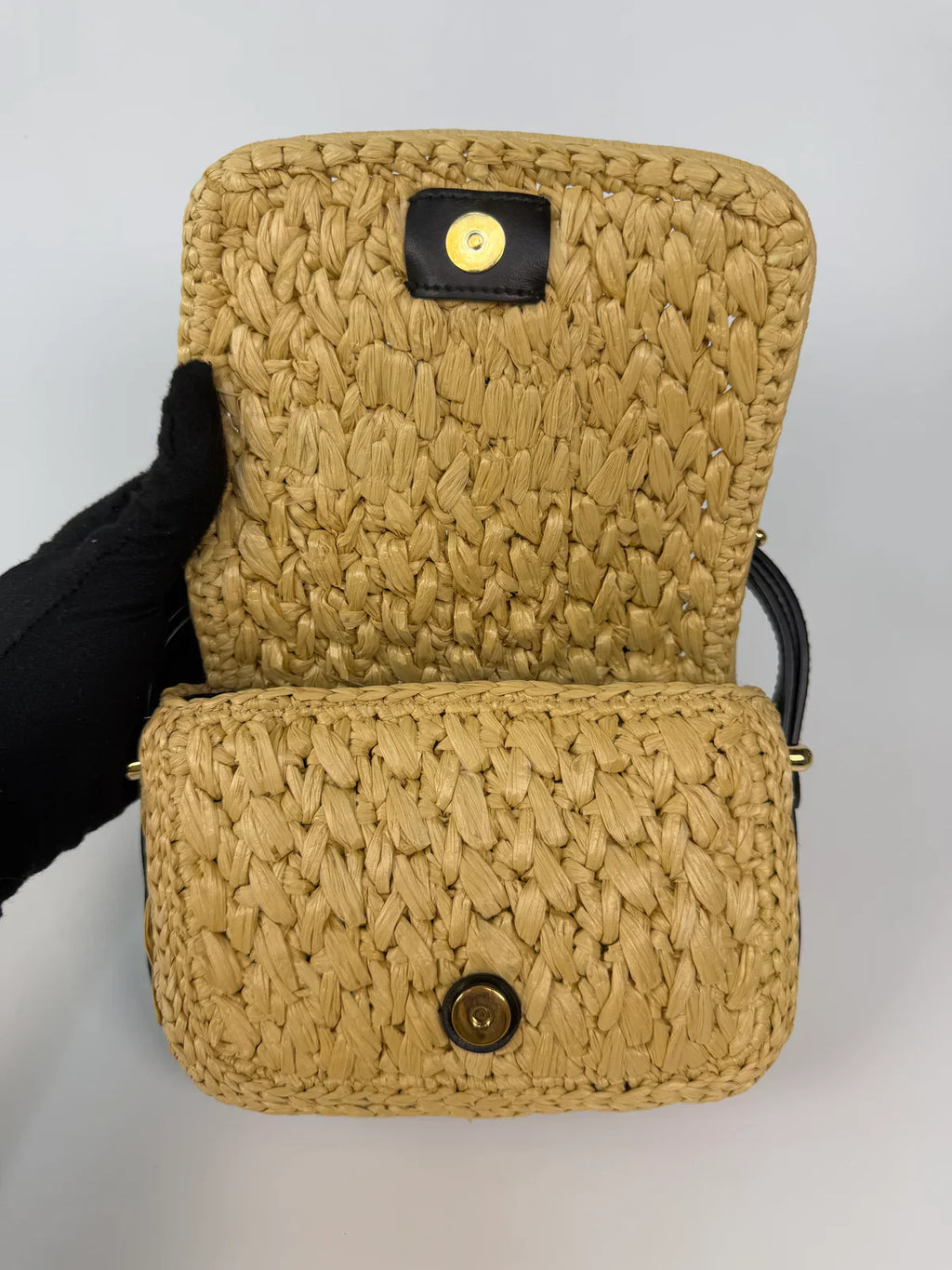 PRADA SMALL LOGO SHOULDER BAG IN NATURAL RAFFIA WITH GOLD HARDWARE