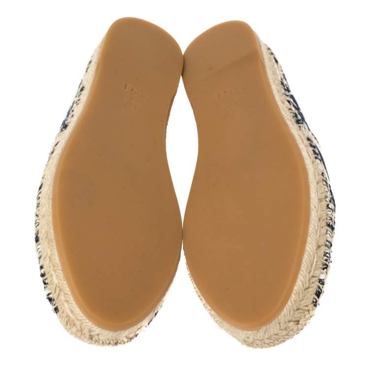 Dior Blue/Beige Cotton Fabric Granville Espadrille Flats Size 39