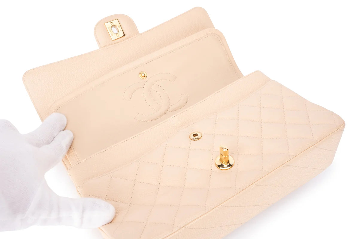 Chanel Med Classic Flap Caviar Beige GHW