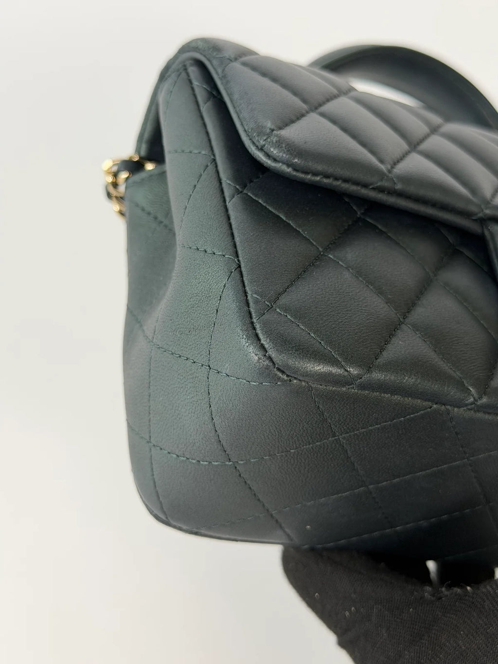 CHANEL MINI RECTANGLE TOP HANDLE IN METALLIC GREEN LAMBSKIN LEATHER GOLD HARDWARE