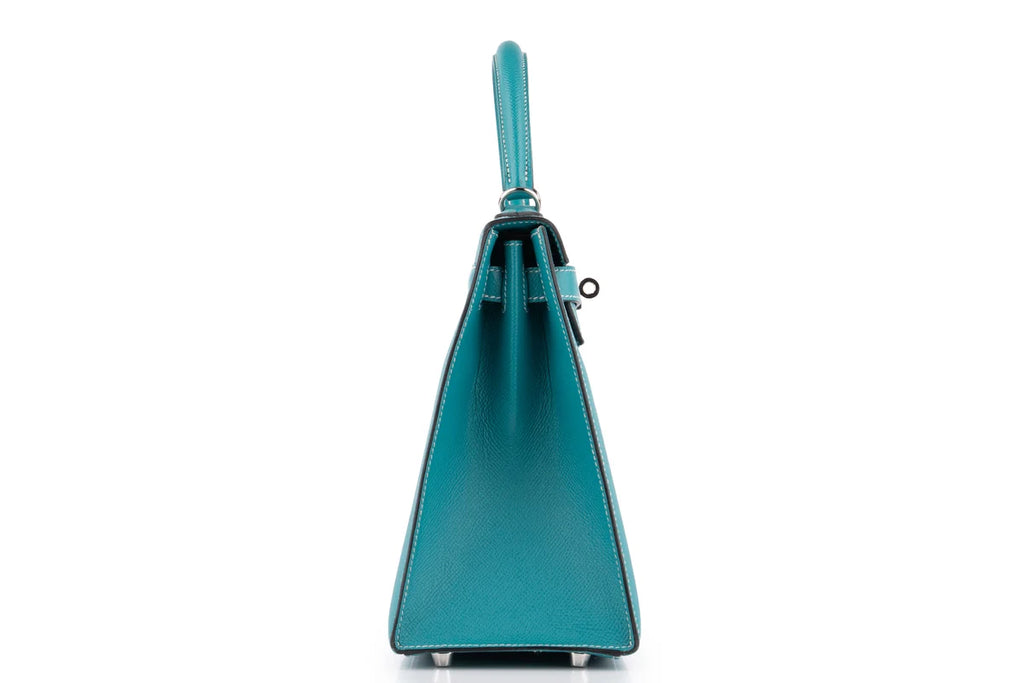 Hermès Kelly 28 HSS Epsom Blue Paon Verso Gris Perle PHW