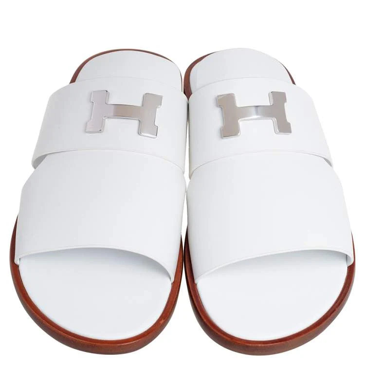 Hermes White Leather Arles Mules Size 43