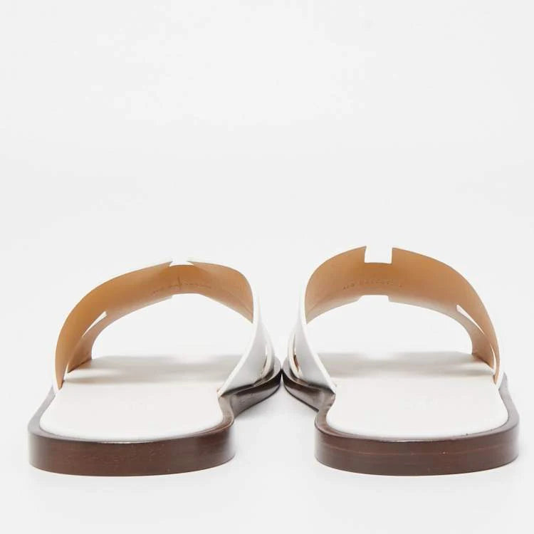 Hermes White Leather Oran Flat Sandals Size 44
