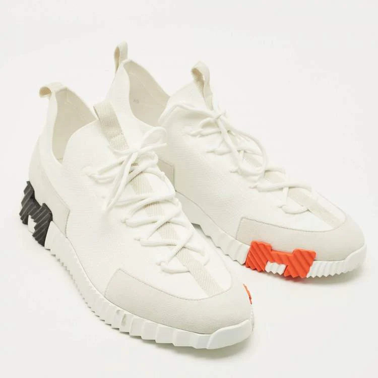 Hermes Lift Size 45 White Fabric and Suede Slip On Sneakers