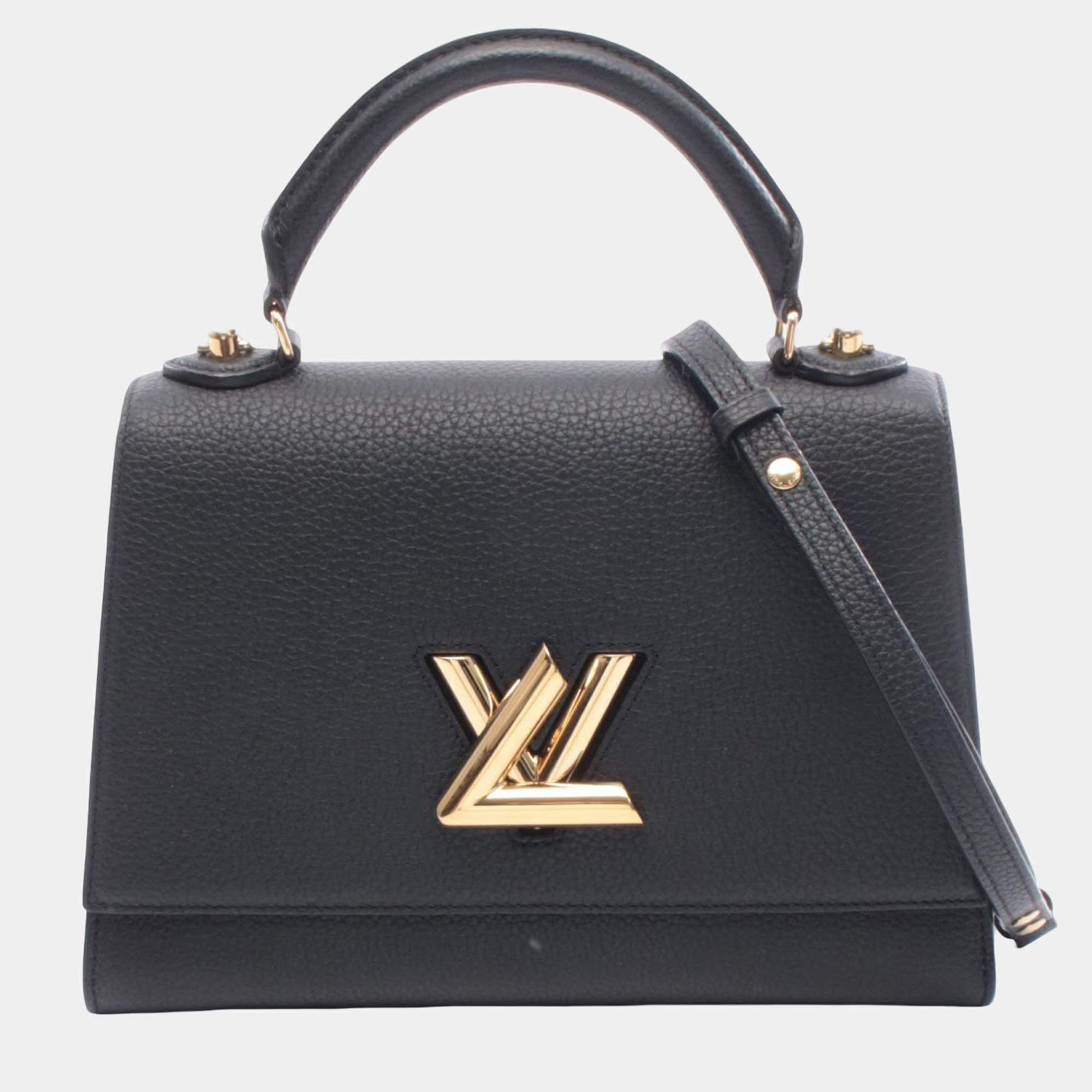Louis Vuitton Twist One Handle MM Black Taurillon Leather Top Handle Bag