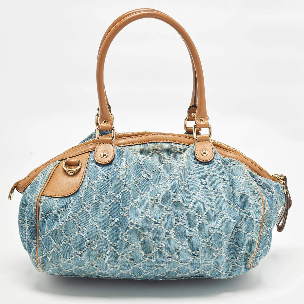 Gucci Sukey Medium Blue/Tan GG Denim Satchel