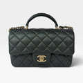CHANEL MINI RECTANGLE TOP HANDLE IN METALLIC GREEN LAMBSKIN LEATHER GOLD HARDWARE