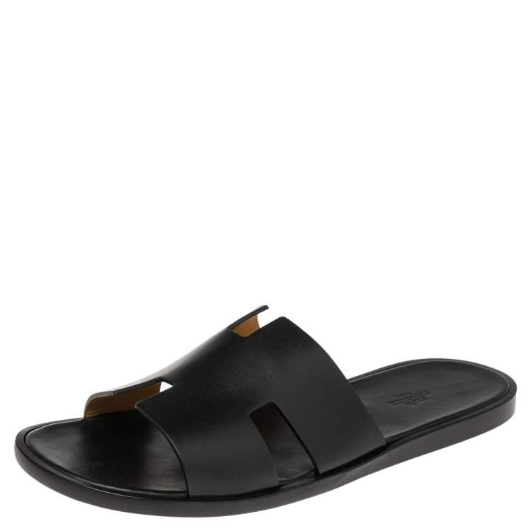Hermes Black Leather Izmir Slide Sandal Size 42