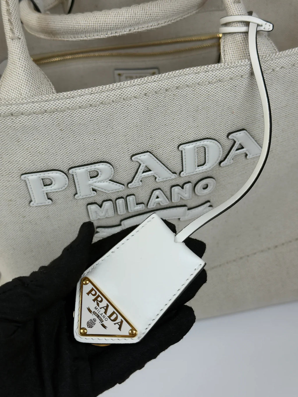 PRADA LARGE APPLIQUÉ COTTON TOTE