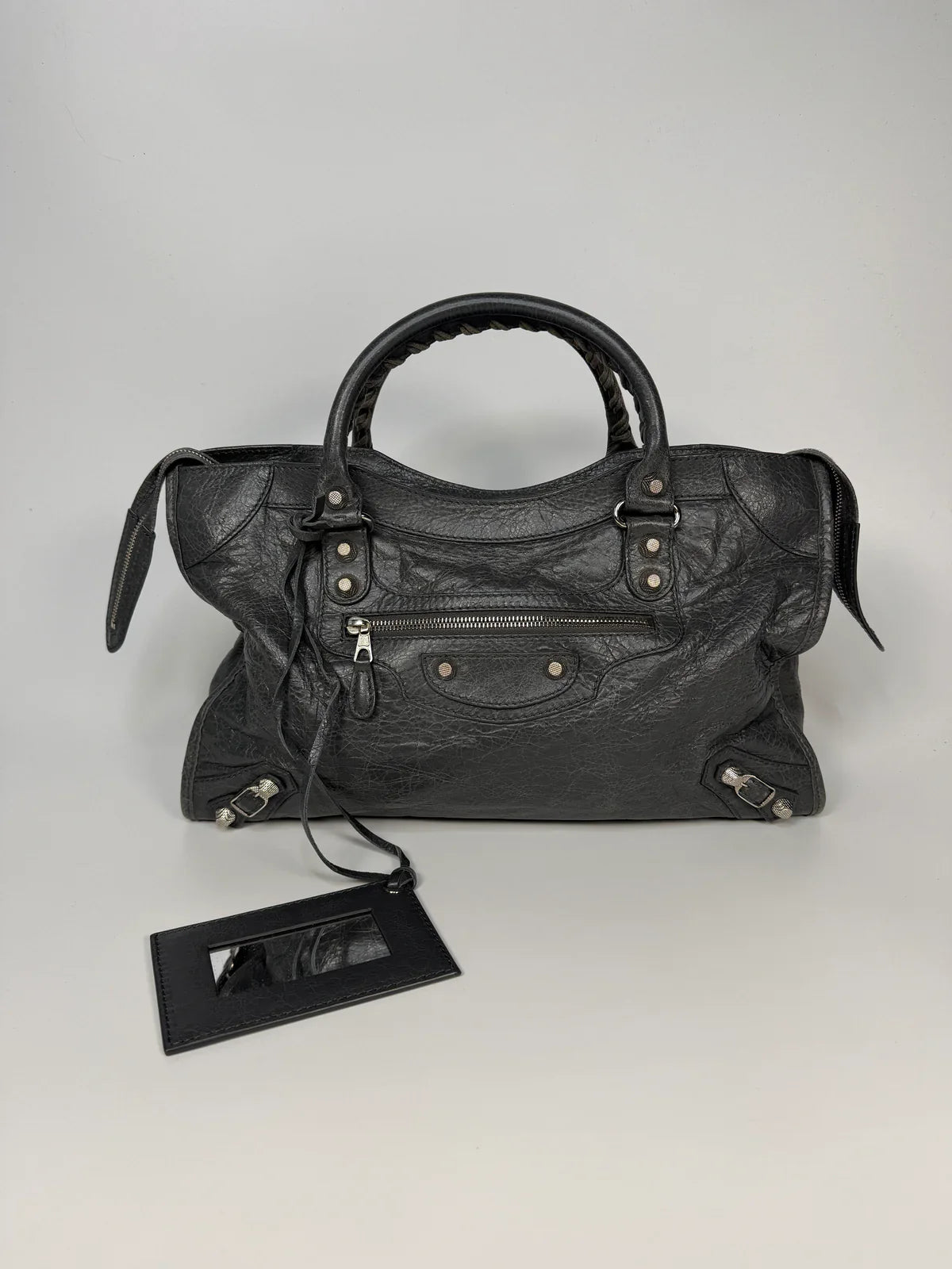 BALENCIAGA MEDIUM LE CITY BAG IN GREY LEATHER WITH SILVER HARDWARE