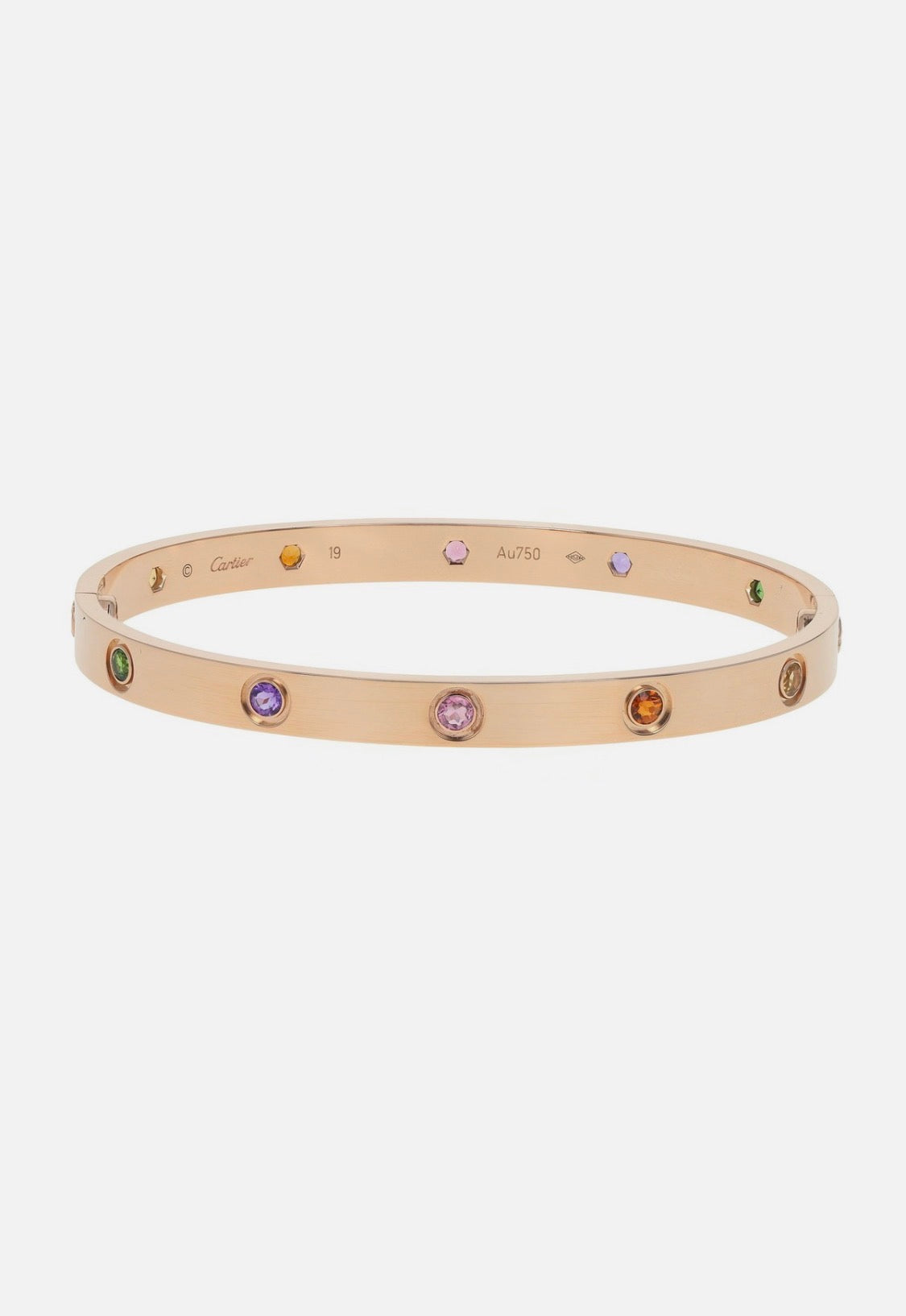 Cartier Love 18k Rose Gold Multi Gem Set Bangle Bracelet Size 19