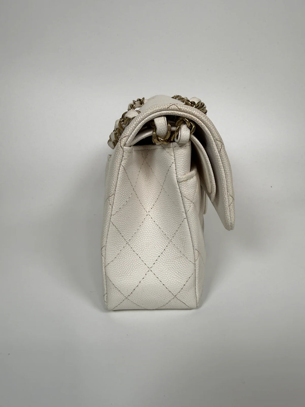 CHANEL SMALL CLASSIC DOUBLE FLAP IN WHITE CAVIAR LEATHER WITH GOLD HARDWARE