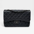 CHANEL JUMBO GUNMETAL METALLIC CALFSKIN LEATHER WITH RUTHENIUM HARDWARE