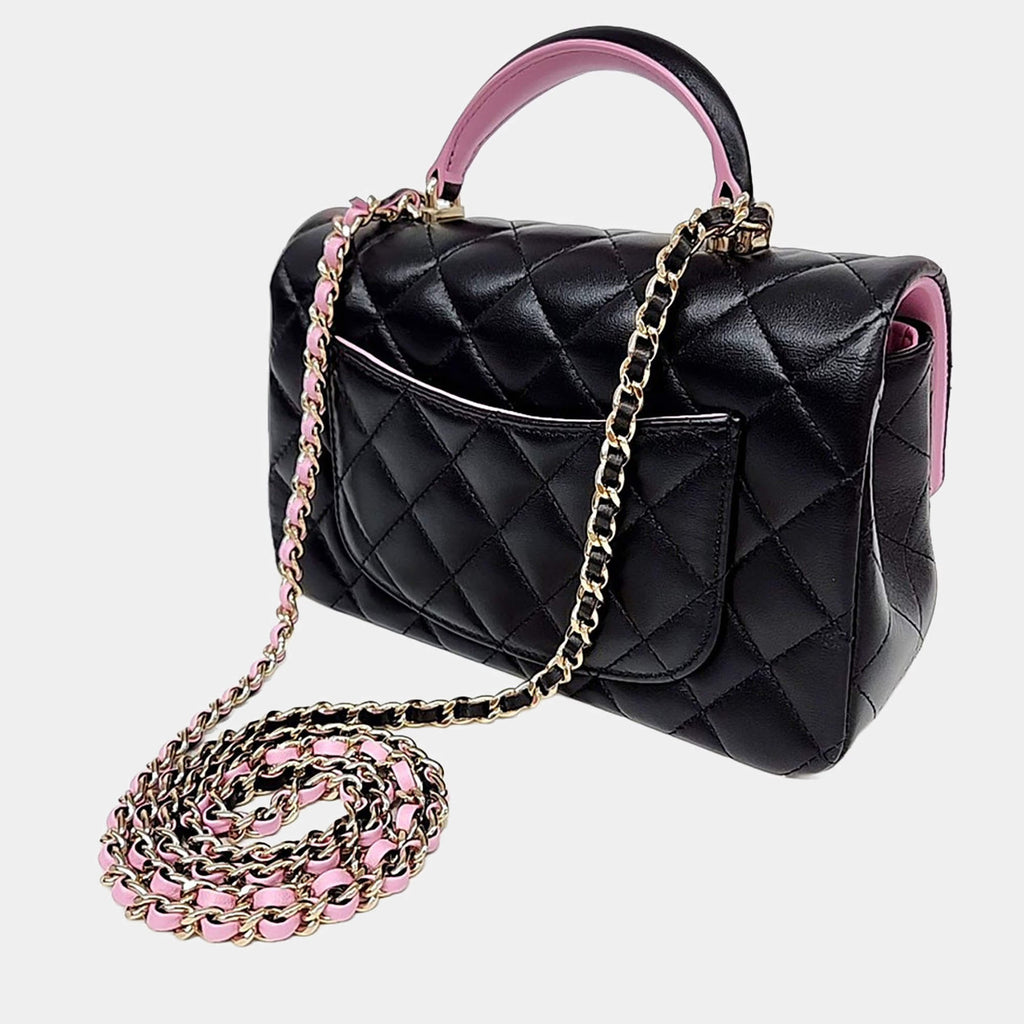 Chanel Black/Pink Leather Top Handle New Mini Crossbody Bag