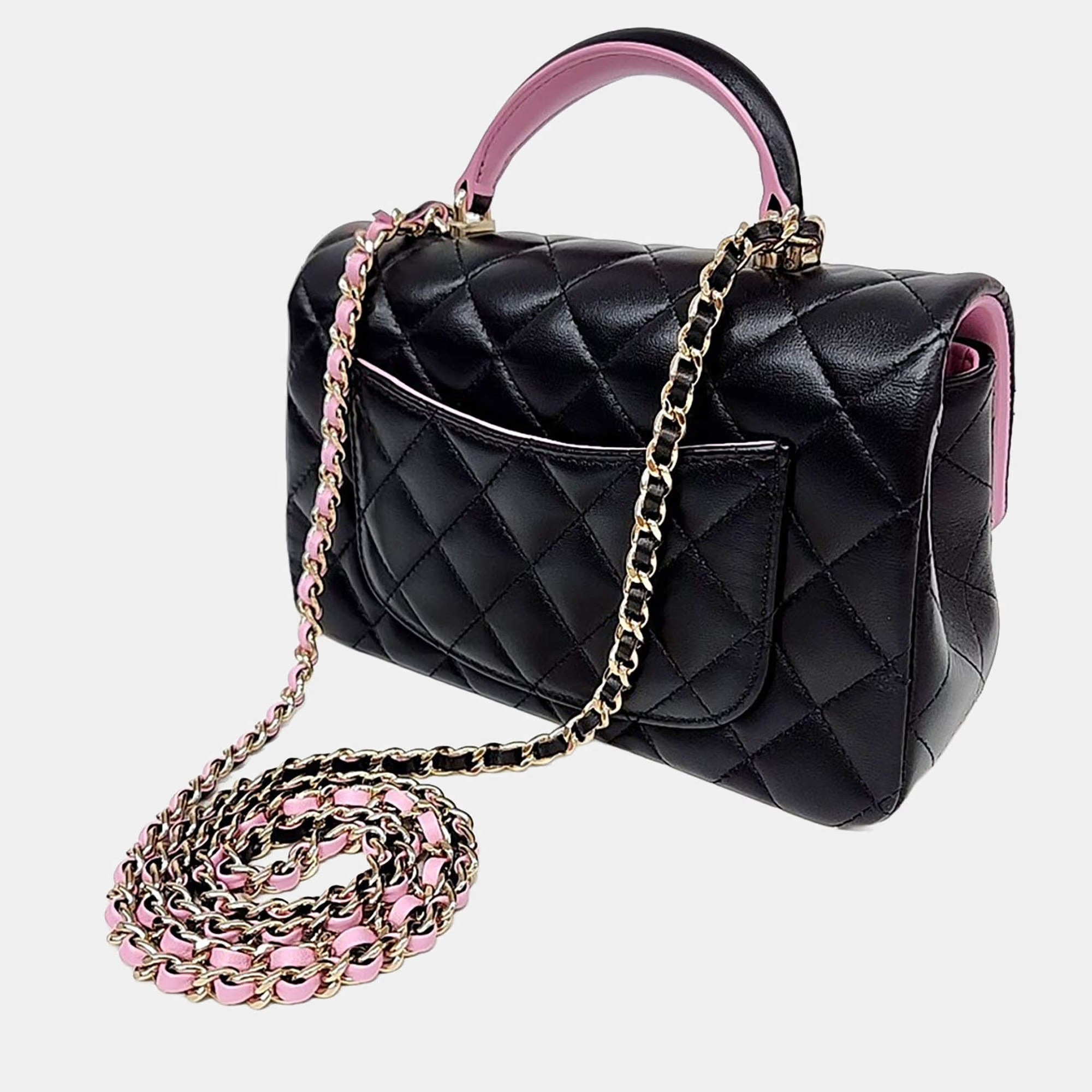 Chanel Black/Pink Leather Top Handle New Mini Crossbody Bag