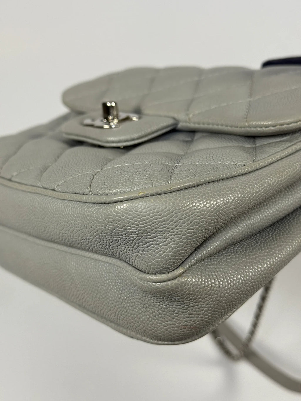 CHANEL MINI FLAP BAG IN GLACIER GREY CAVIAR LEATHER WITH SILVER HARDWARE