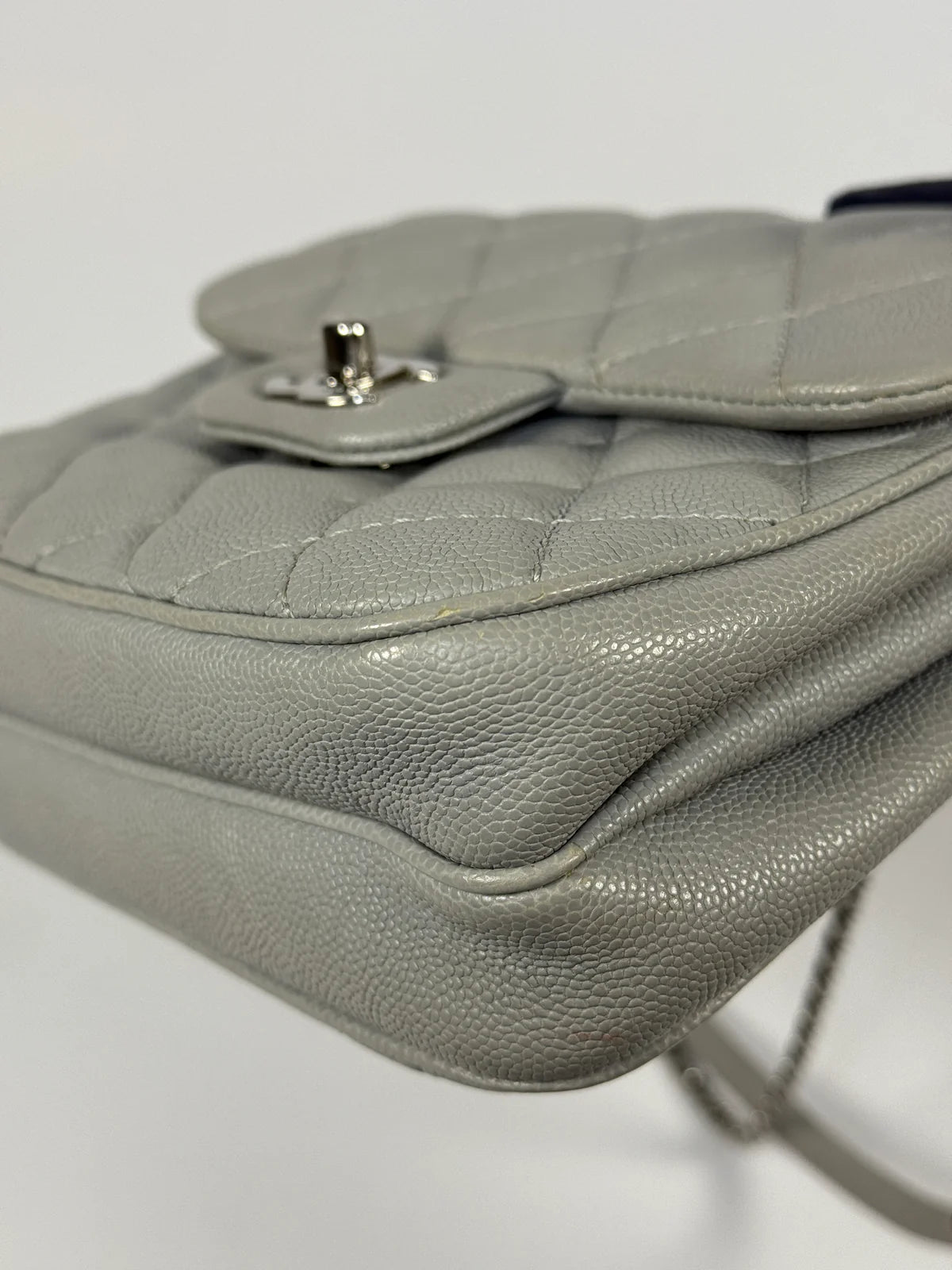CHANEL MINI FLAP BAG IN GLACIER GREY CAVIAR LEATHER WITH SILVER HARDWARE